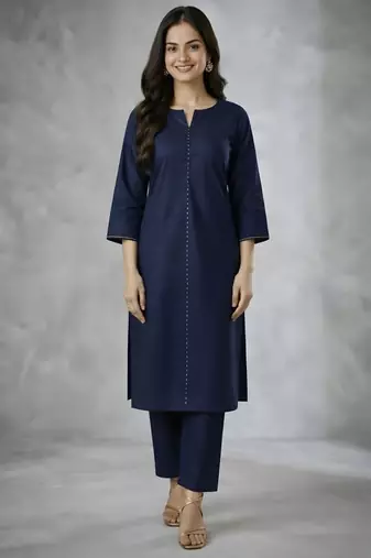 Navy embroidered rayon kurta set
