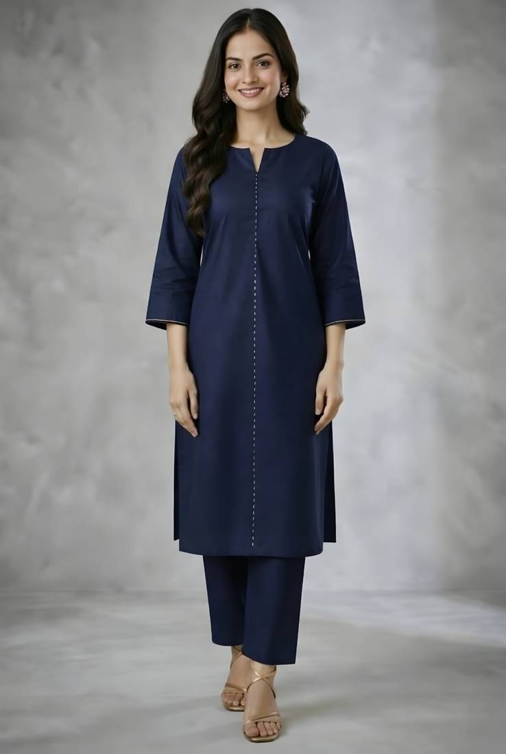 Navy embroidered rayon kurta set