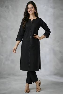 Black embroidered rayon kurta set 1