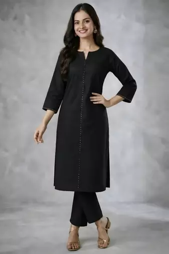 Black embroidered rayon kurta set
