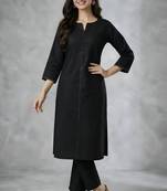 Black embroidered rayon kurta set