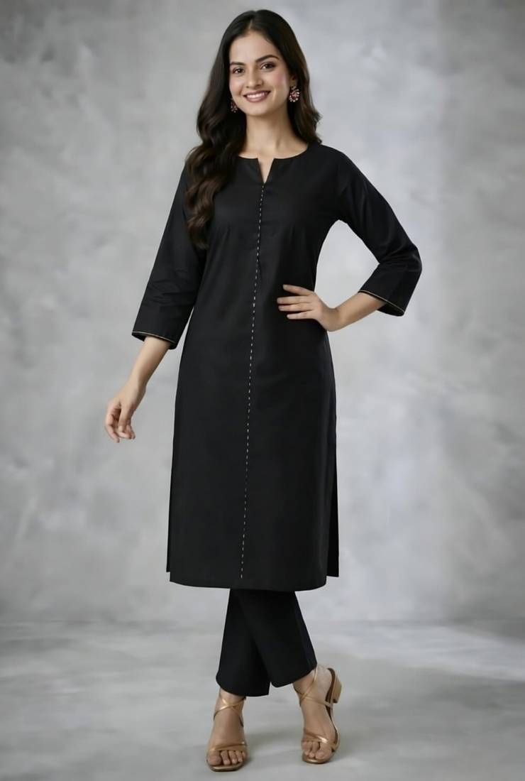 Black embroidered rayon kurta set