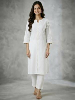 White embroidered rayon kurta set 1