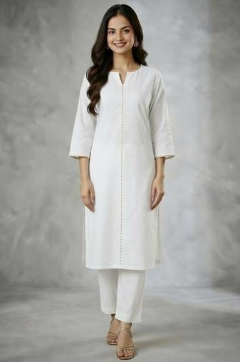 White embroidered rayon kurta set