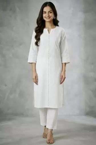 White embroidered rayon kurta set