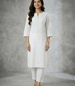 White embroidered rayon kurta set