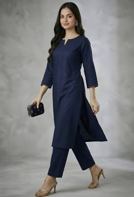 Navy embroidered rayon kurta set 2