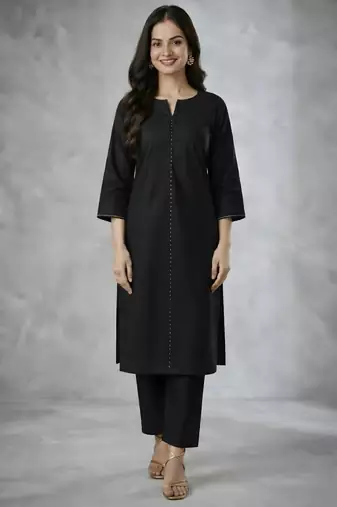Black embroidered rayon kurta set