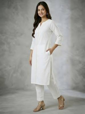 White embroidered rayon kurta set 2