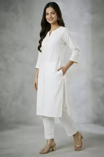 White embroidered rayon kurta set