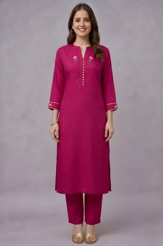 Pink embroidered rayon kurta set