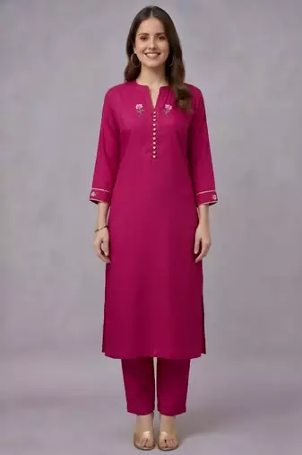 Pink embroidered rayon kurta set