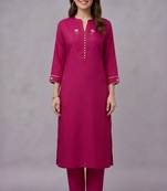 Pink embroidered rayon kurta set