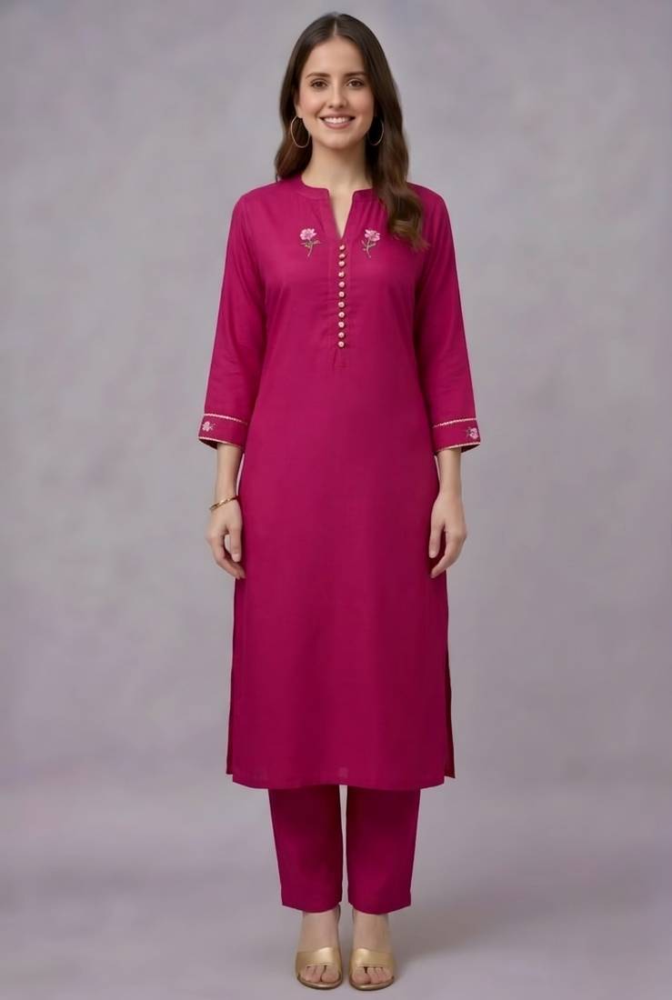 Pink embroidered rayon kurta set