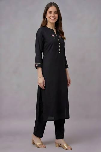 Black embroidered rayon kurta set