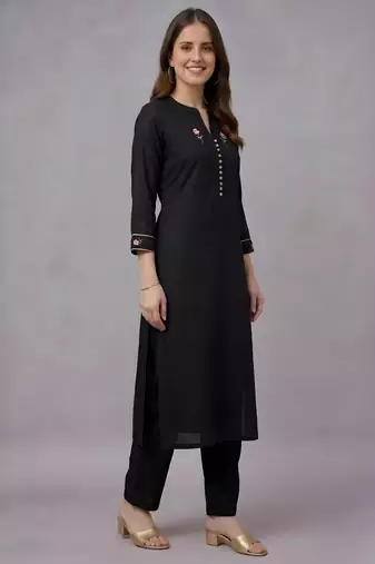 Black embroidered rayon kurta set