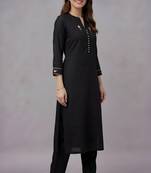 Black embroidered rayon kurta set