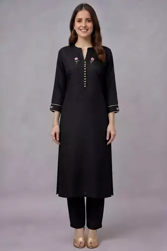 Black embroidered rayon kurta set