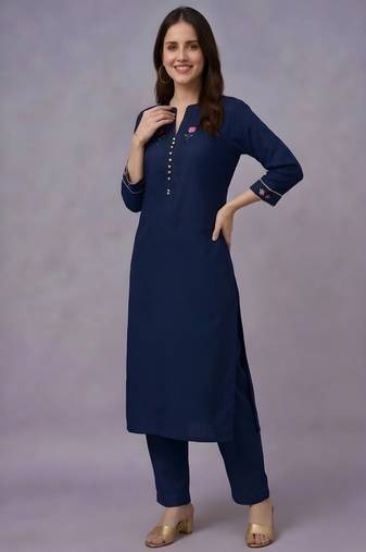 Navy embroidered rayon kurta set