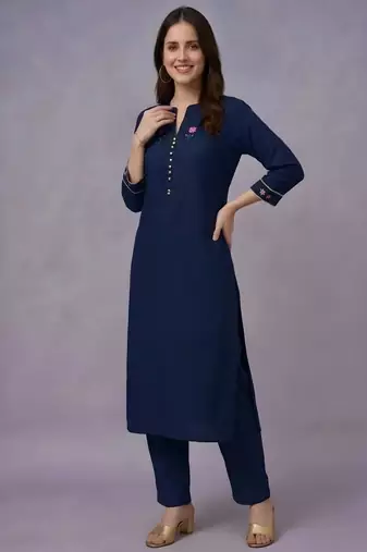 Navy embroidered rayon kurta set
