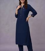 Navy embroidered rayon kurta set