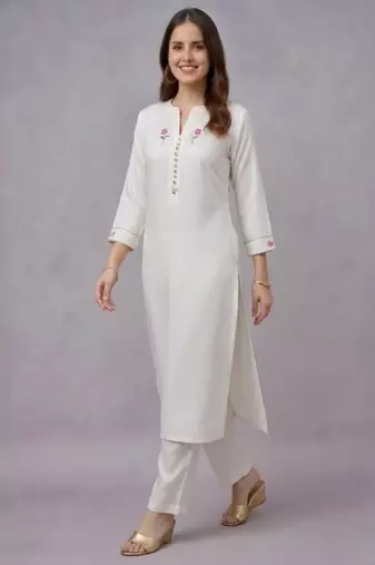 White embroidered rayon kurta set