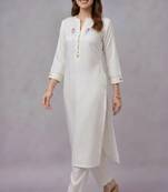 White embroidered rayon kurta set