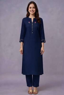 Navy embroidered rayon kurta set 2