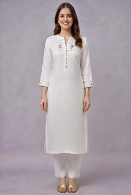 White embroidered rayon kurta set 2