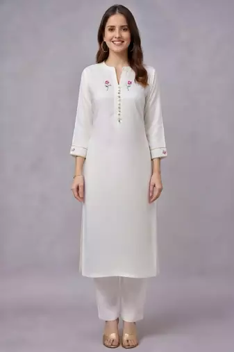 White embroidered rayon kurta set