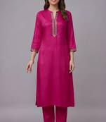 Pink embroidered rayon kurta set