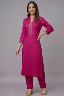 Pink embroidered rayon kurta set 2