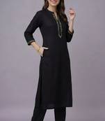 Black embroidered rayon kurta set