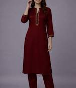 Maroon embroidered rayon kurta set