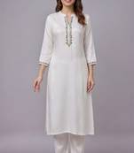 White embroidered rayon kurta set