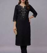 Black embroidered rayon kurta set