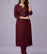 Maroon embroidered rayon kurta set