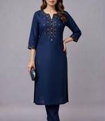 Navy embroidered rayon kurta set