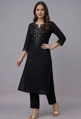 Black embroidered rayon kurta set 2