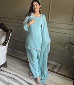 Crunchy silk work top with dupatta set 