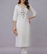 White embroidered rayon kurta set