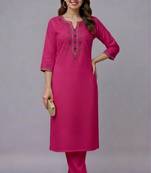 Pink embroidered rayon kurta set