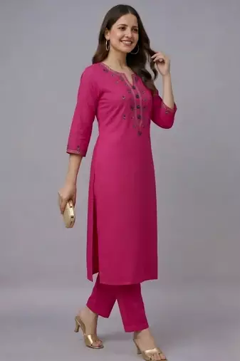 Pink embroidered rayon kurta set