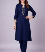 Navy embroidered rayon kurta set