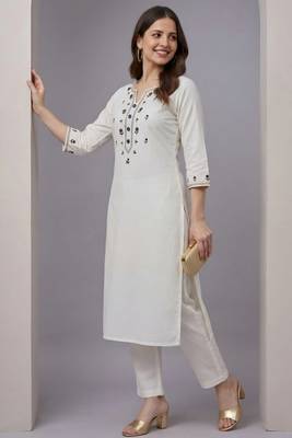 White embroidered rayon kurta set 4
