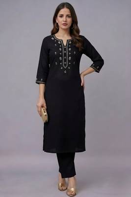 Black embroidered rayon kurta set 3