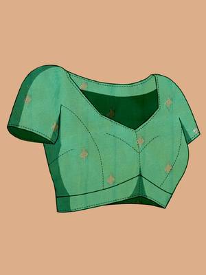 Green woven self design embellished silk blend banarasi saree with blouse 5