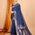 Navy blue woven self design embellished pure silk banarasi saree with blouse