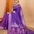 Violet woven self design embellished pure silk banarasi saree with blouse