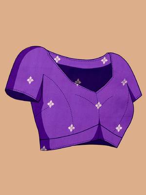 Violet woven self design embellished silk blend banarasi saree with blouse 5